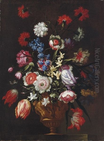 Roses, Tulips, Carnations And Other Flowers Oil Painting by Francesco Mantovano