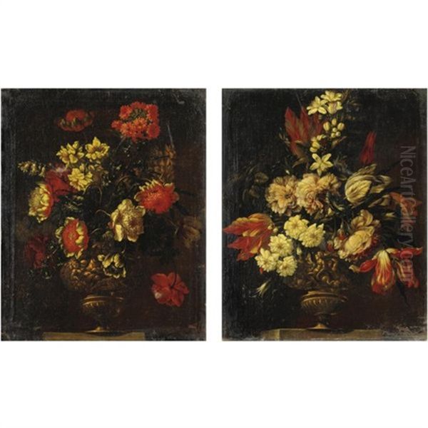 Nature Morte Con Vasi Di Fiori (pair) by Francesco Mantovano