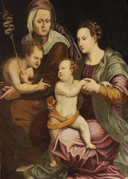 La Vierge Avec L'enfant Jesus, Sainte Elisabeth Et Saint Jean Baptiste Enfant Oil Painting by Francesco Manzocchi