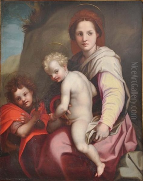 Vierge A L'enfant Et Saint Jean Baptiste (after Andrea Del Sarto) Oil Painting by Tommaso Manzuoli