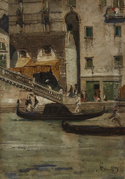 Presso Il Ponte Di Rialto A Venezia Oil Painting by Mose Bianchi da Maraigo