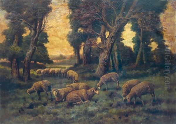 Troupeau De Moutons Oil Painting by Adolphe Charles Marais