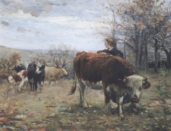 Vaches Dans Les Paturages Oil Painting by Adolphe Charles Marais