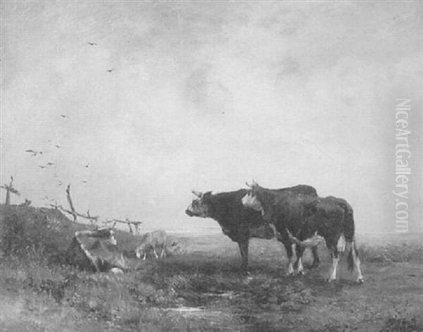 Sheep And Cattle In A Pasture Oil Painting by Adolphe Charles Marais