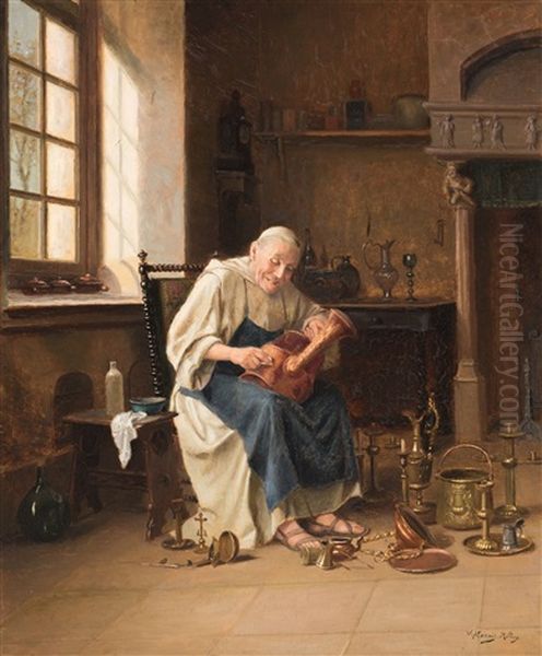 Polishing Brassware Oil Painting by Victor Marais-Milton