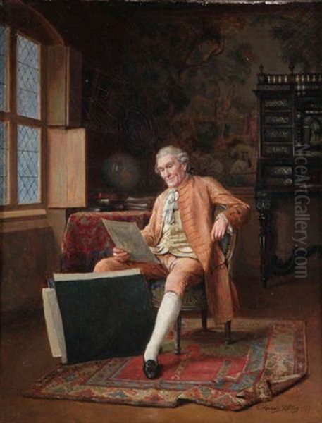 Draughtsman In Interior Oil Painting by Victor Marais-Milton