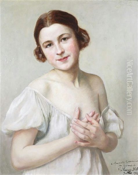 Portrait Of A Young Lady, Half-length Oil Painting by Victor Marais-Milton