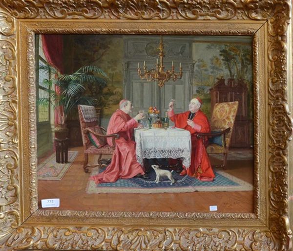 Deux Cardinaux Buvant Du Champagne Oil Painting by Victor Marais-Milton