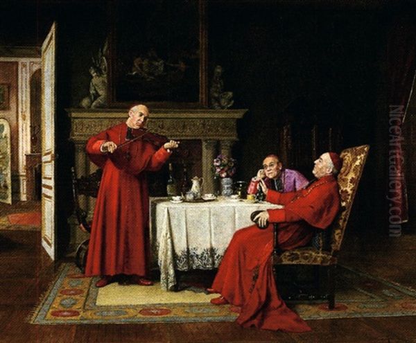 Cardinaux Ecoutant Et Jouant De La Musique Oil Painting by Victor Marais-Milton