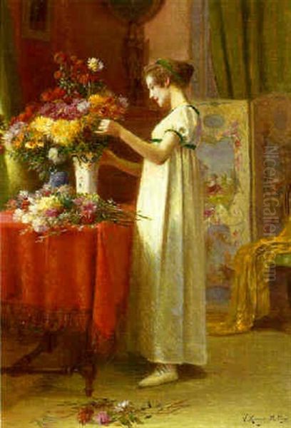 Arranging The Flowers Oil Painting by Victor Marais-Milton