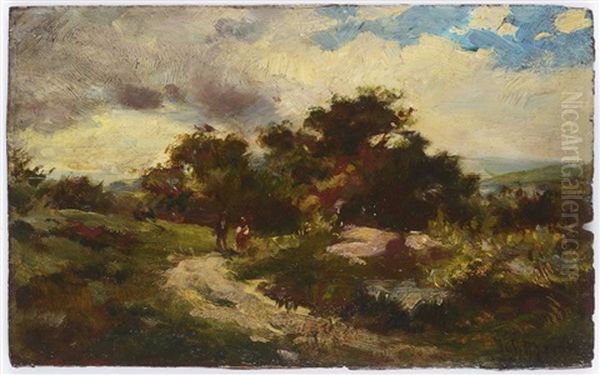 A Landscape With Figural Staffage Oil Painting by Julius Eduard Marak