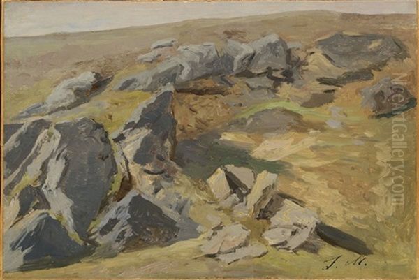 Study Of A Rocky Landscape Oil Painting by Julius Eduard Marak