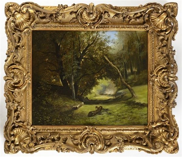 A Forest Path Oil Painting by Julius Eduard Marak