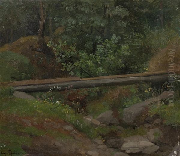 Wooden Footbridge Oil Painting by Julius Eduard Marak