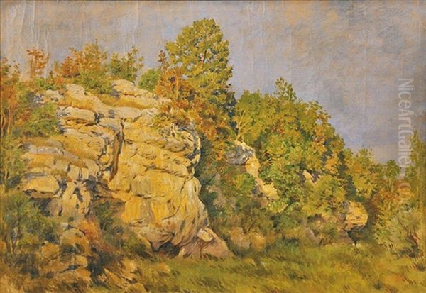 Sunny Rocky Oil Painting by Julius Eduard Marak