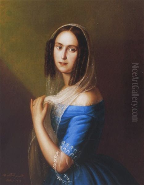 Fiatal No Kek Ruhaban (young Woman In A Blue Dress) Oil Painting by Jacomo (Jakob) Marastoni