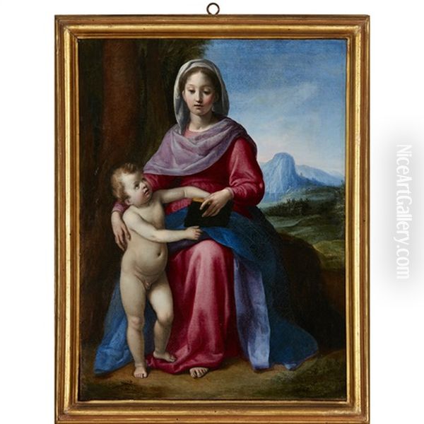 Madonna And Child In A Mountainous Landscape Oil Painting by Carlo Maratta