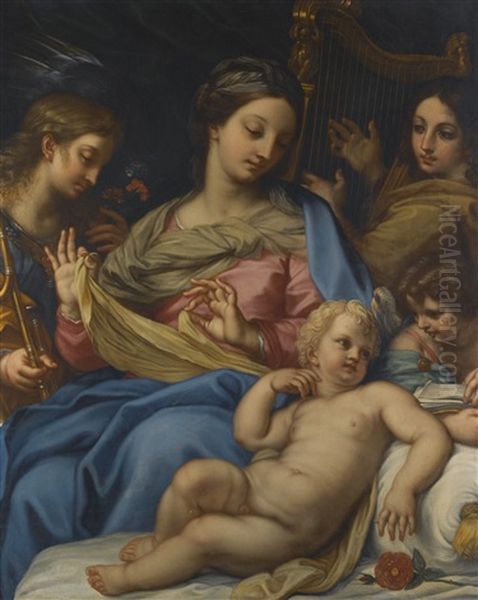 The Madonna And Child With The Infant Saint John The Baptist, Saint Cecilia And An Angel Oil Painting by Carlo Maratta