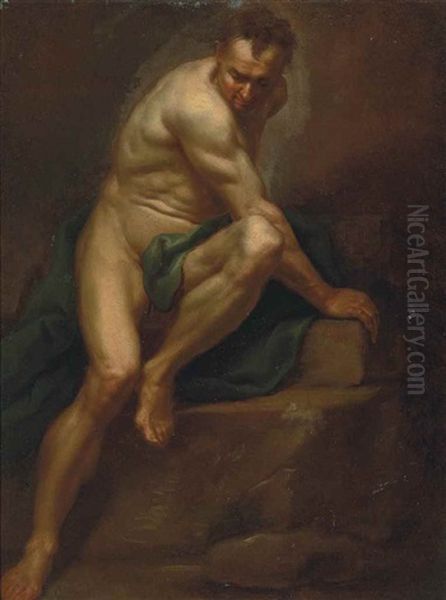 Study Of A Nude With A Green Wrap Oil Painting by Carlo Maratta