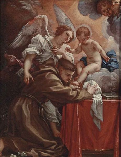 Saint Anthony Of Padua Adoring The Christ Child, With An Angel Oil Painting by Carlo Maratta