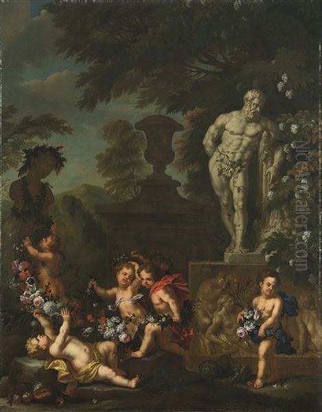 Putti Con Ghirlanda Ed Ercole Farnese Oil Painting by Carlo Maratta