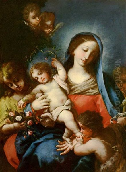 Madonna Mit Jesuskind Und Johannesknabe Unter Einem Rosenstrauch by Carlo Maratta