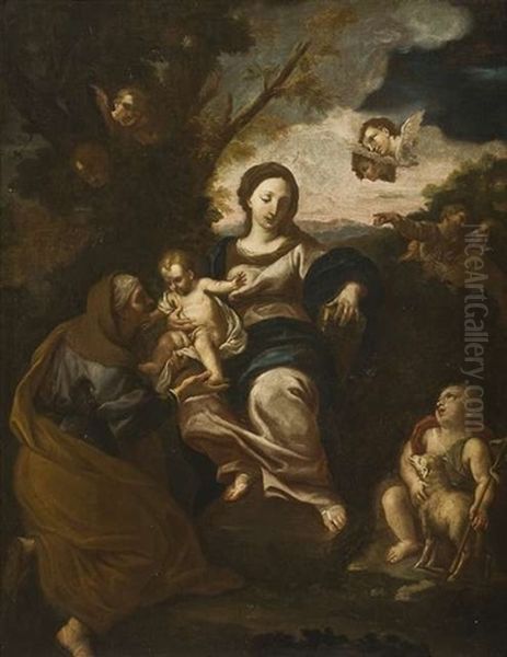 Die Madonna Mit Dem Christusknaben, Der Heiligen Elisabeth Und Dem Tauferknaben Vor Landschaftshintergrund Oil Painting by Carlo Maratta