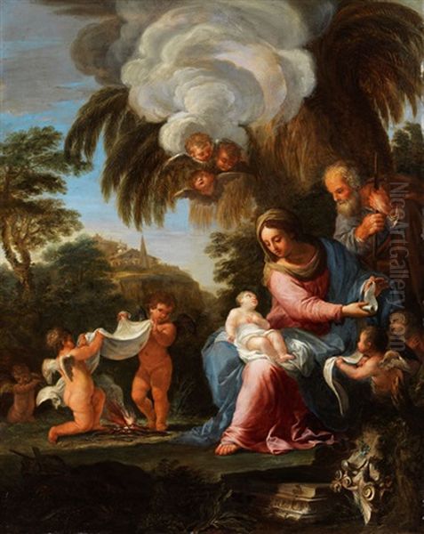 Die Heilige Familie In Hugeliger Landschaft Oil Painting by Carlo Maratta