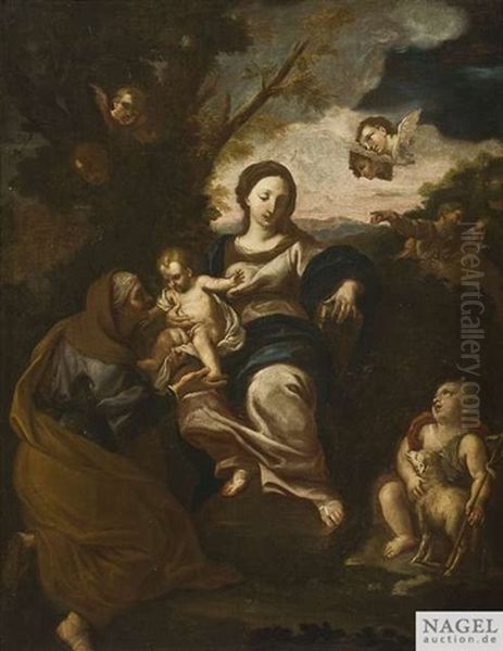 Die Madonna Mit Dem Christusknaben, Der Heiligen Elisabeth Und Dem Tauferknaben Vor Landschaftshintergrund Oil Painting by Carlo Maratta