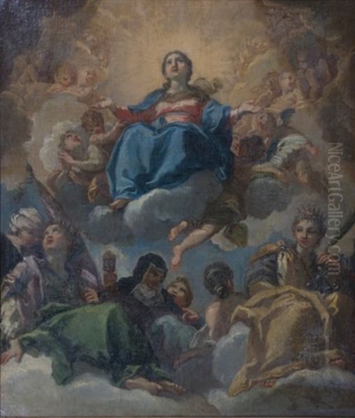 La Vierge En Gloire, Sainte Catherine D'alexandrie, Sainte Claire Et Sainte Ursule Oil Painting by Carlo Maratta