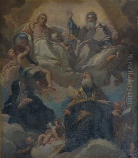 Dieu Le Pere Et Le Christ En Gloire Avec Sainte Monique Et Saint Augustin Oil Painting by Carlo Maratta