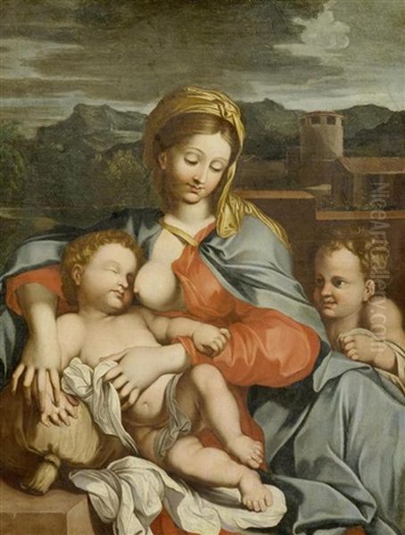 Maria Mit Dem Jesusknaben Und Johannes Dem Taufer Oil Painting by Carlo Maratta