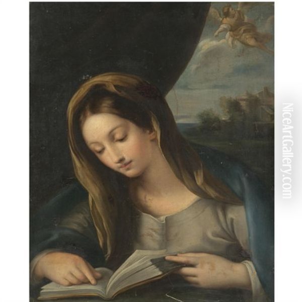 The Madonna Reading, The Angel Gabriel Approaching From The Sky Oil Painting by Carlo Maratta