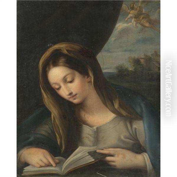 The Madonna Reading, The Angel Gabriel Approaching From The Sky Oil Painting by Carlo Maratta