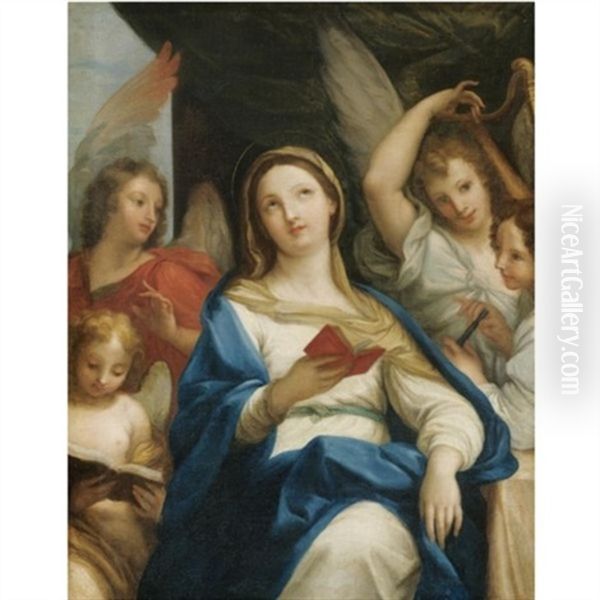 The Madonna Surrounded By A Heavenly Host Oil Painting by Carlo Maratta