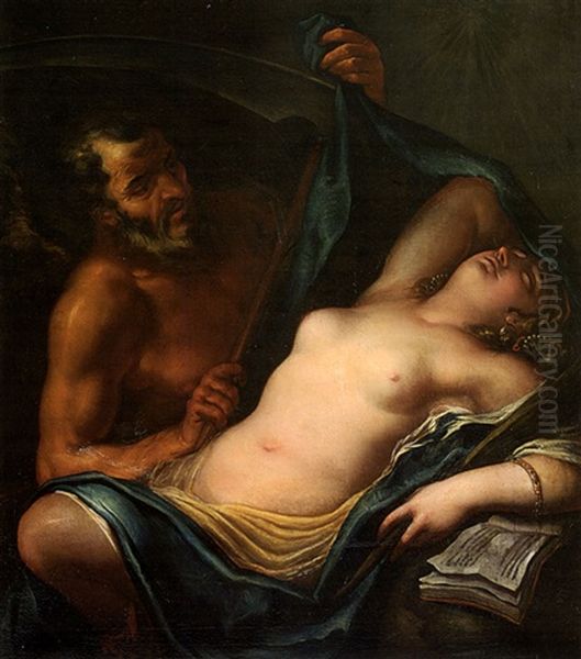 Chronos Mit Venus Oil Painting by Carlo Maratta