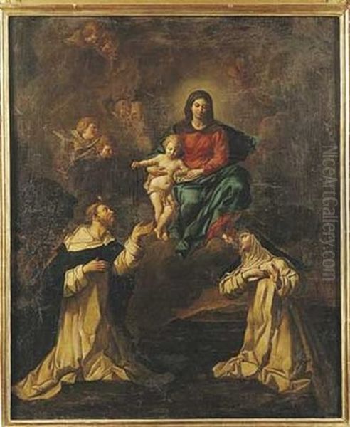 La Vierge Apparaissant A Saint Dominique Et A Sainte Claire Oil Painting by Carlo Maratta