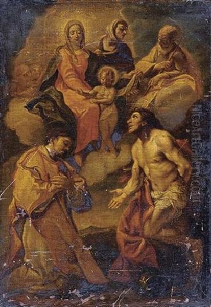 Saints Stephen And Sebastian With The Madonna And Child Above Oil Painting by Carlo Maratta