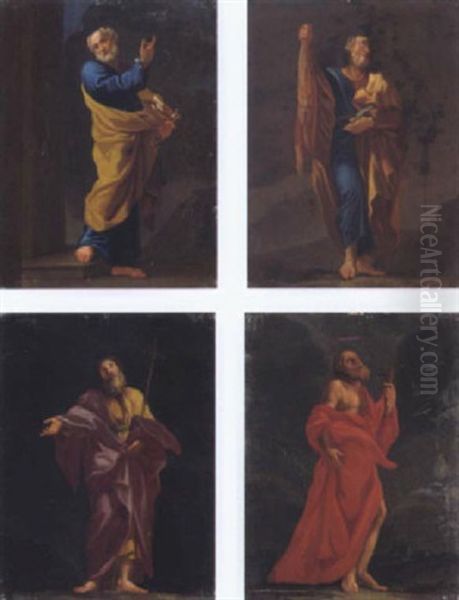 Quattro Apostoli: Pietro, Bartolomeno, Filippo, Taddeo Con I Loro Classici Attributi: Le Chiavi, Il Coltello E La Sua Pelle, La Croce E Il Regolo Oil Painting by Carlo Maratta