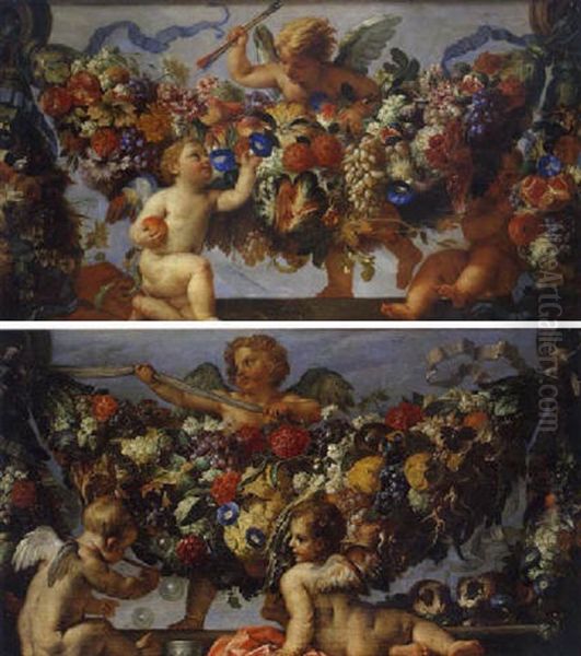 Amours Jouant Avec Des Guirlandes De Fleurs Et De Fruits Oil Painting by Carlo Maratta