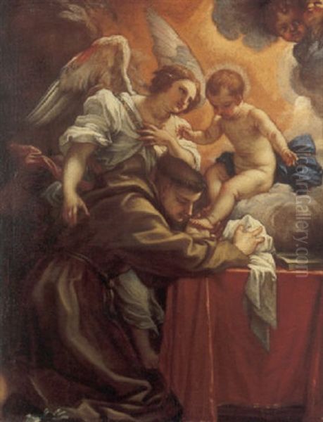 Sant'antonio De Padova Adora Gesu Bambino, Con Un Angelo Oil Painting by Carlo Maratta