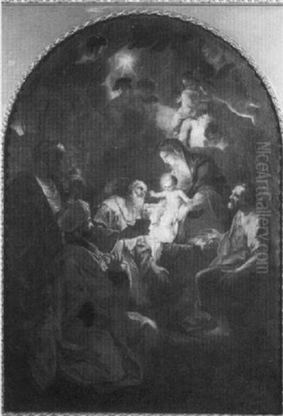 Christ With Mary, Joseph And The Three Wise Men At The Manger Oil Painting by Carlo Maratta