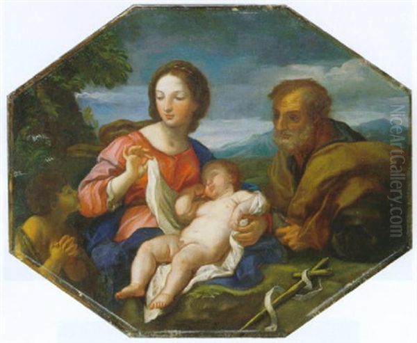 Die Heilige Familie Mit Dem Johannesknaben Vor Gebirgslandschaft Oil Painting by Carlo Maratta