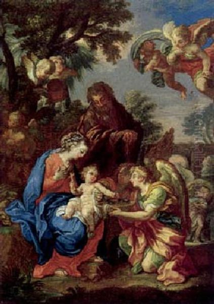 La Sacra Famiglia E Angeli Oil Painting by Carlo Maratta