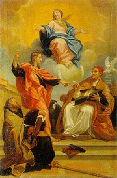 Madona In Gloria Con I Santi Agostino, Giovanni Evangelista E Gregorio Magno Oil Painting by Carlo Maratta