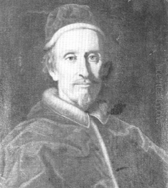 Portrait Of Pope Clement Ix, Bust Length, Wearing Red Velvet Robes Oil Painting by Carlo Maratta