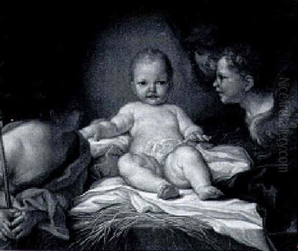 Saint John The Baptist And Cherubs Adoring The Christ Child Oil Painting by Carlo Maratta