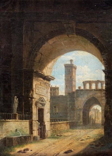 Vue D'une Ville Derriere Une Arche Oil Painting by Jean-Baptiste Berlot