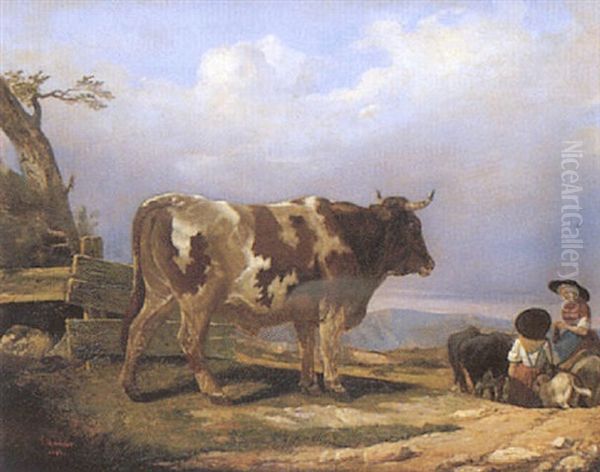 Paysannes Et Leur Vache Oil Painting by Philippe Marbeau