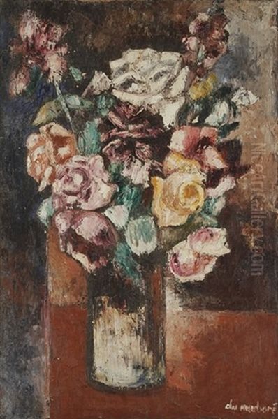 Vase De Roses Oil Painting by Jean Du Marbore